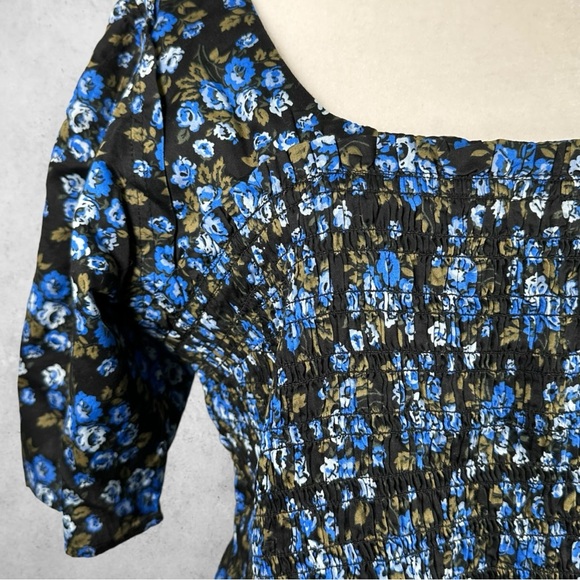 NWT Gap Soft Cotton Blue Floral Mini Tiered Dress Puff Sleeve Spring Summer XXL - Picture 3 of 7